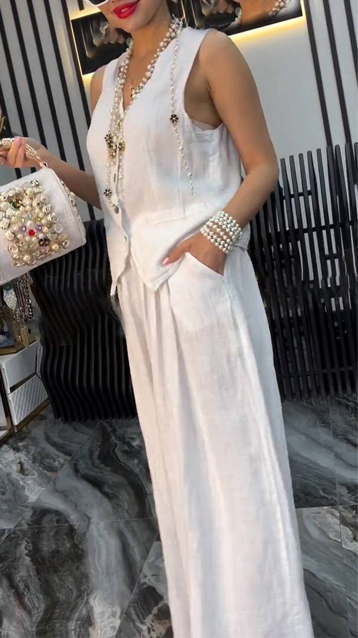 Women's V-neck Breasted Top+ Pants Loose Casual Suit - MATCHING MASTER