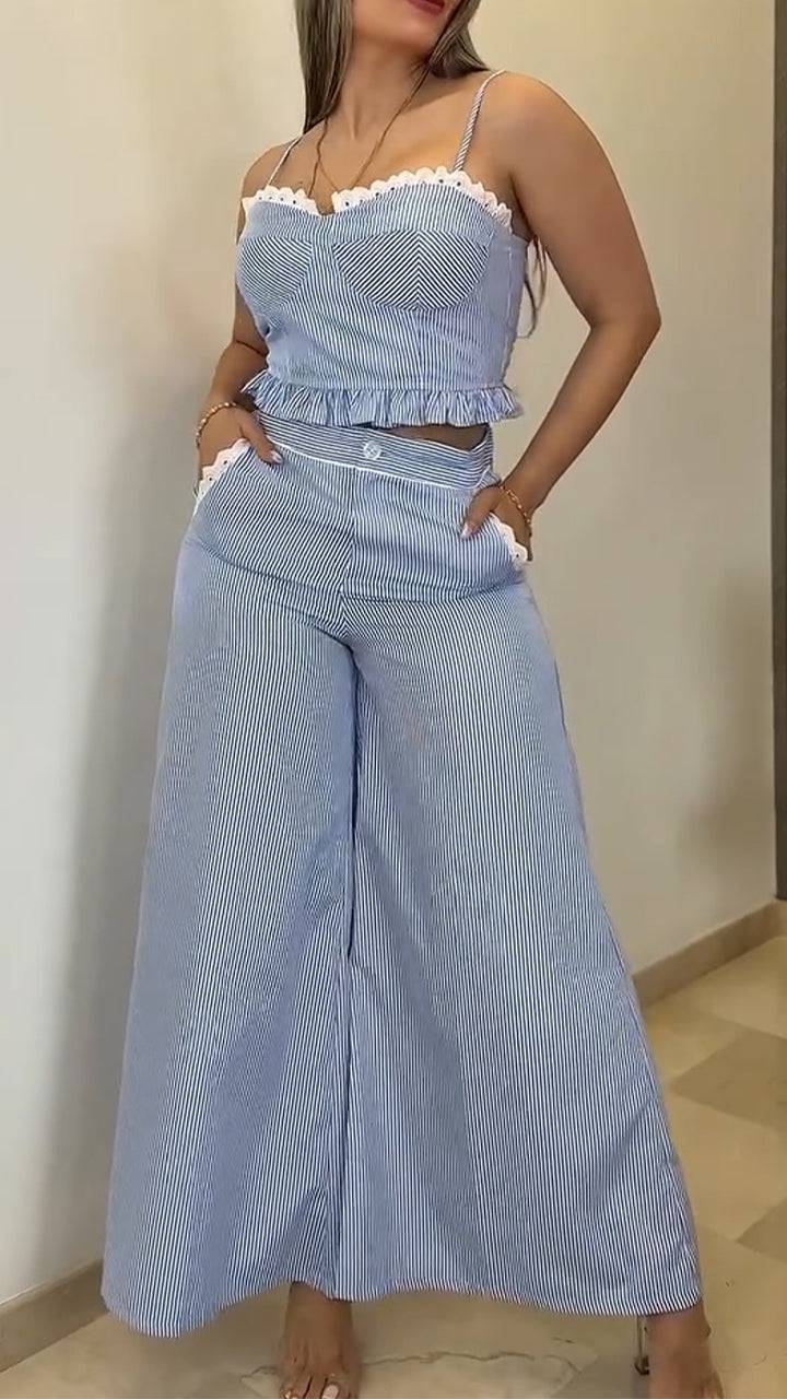 Ladies Camisole Patchwork Lace Top+ Pants Casual Suit - MATCHING MASTER