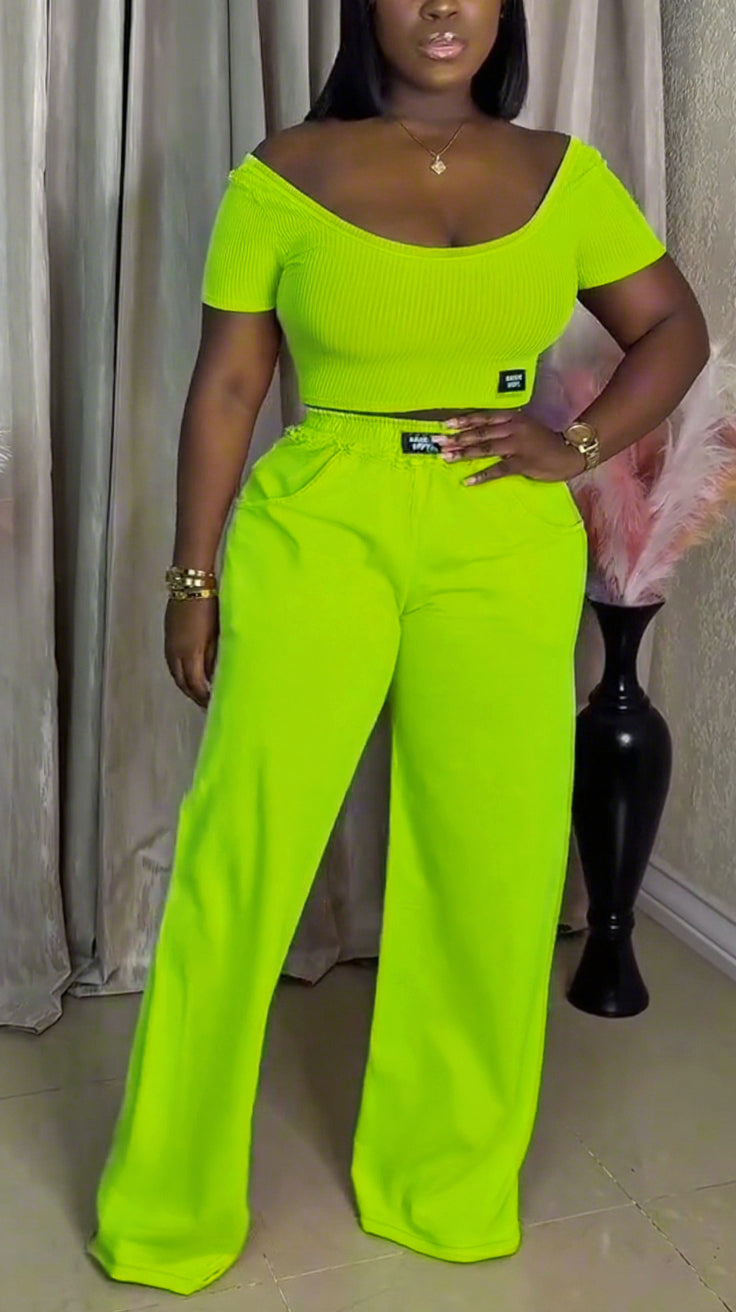 Ladies' Large U-neck Top + Pants Casual Suit
