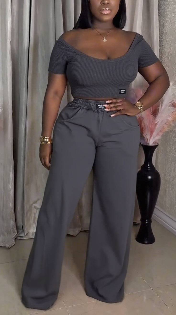 Ladies' Large U-neck Top + Pants Casual Suit - MATCHING MASTER