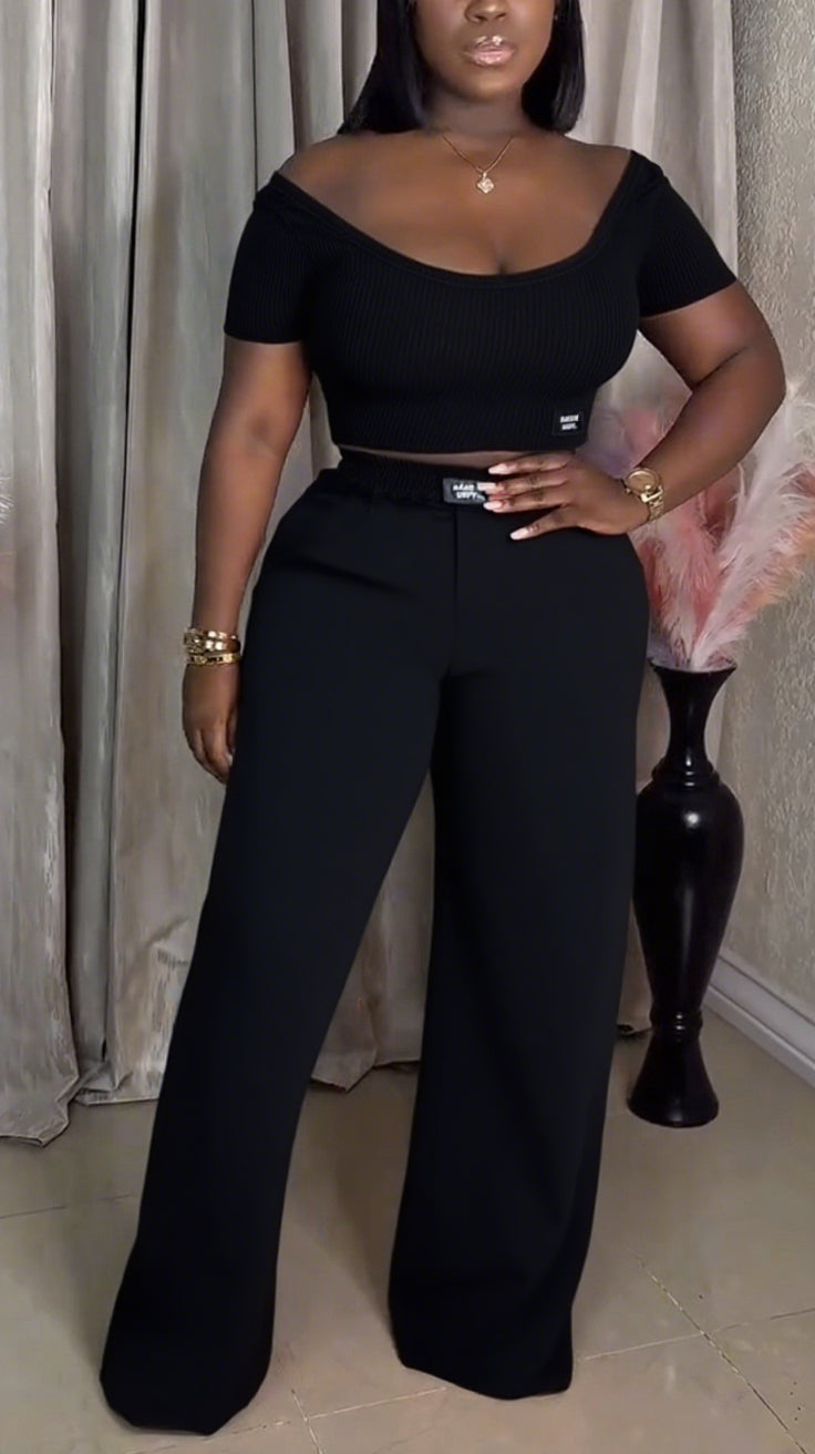 Ladies' Large U-neck Top + Pants Casual Suit