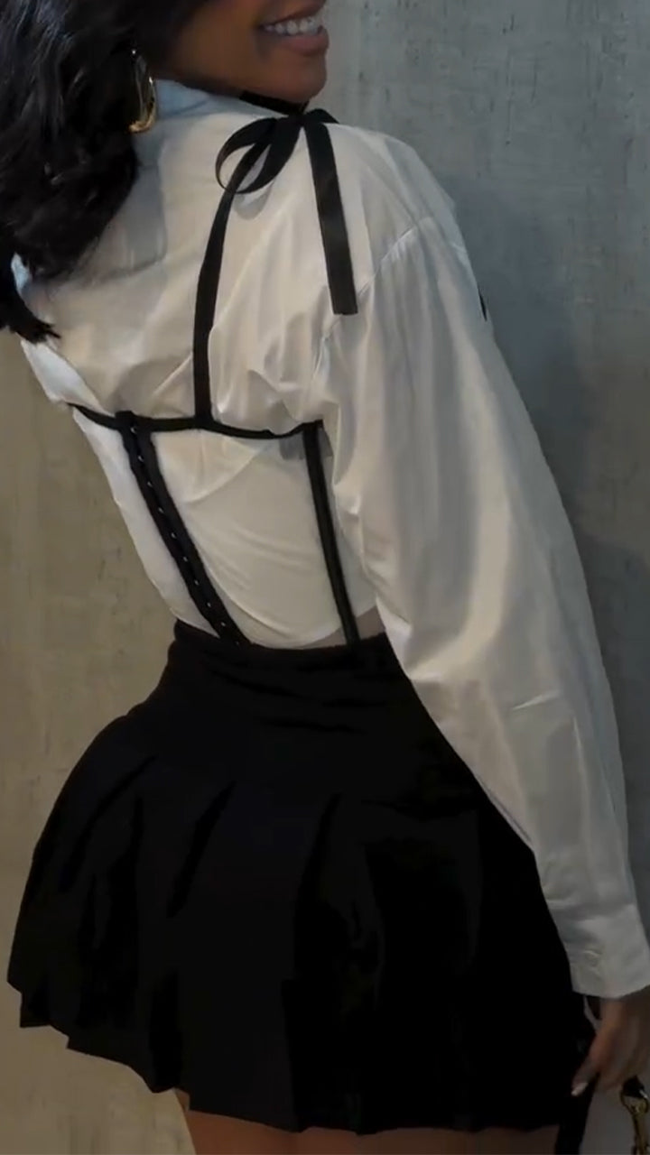 Ladies Collar Shirt+ Suspender Skirt with Elegant Suit