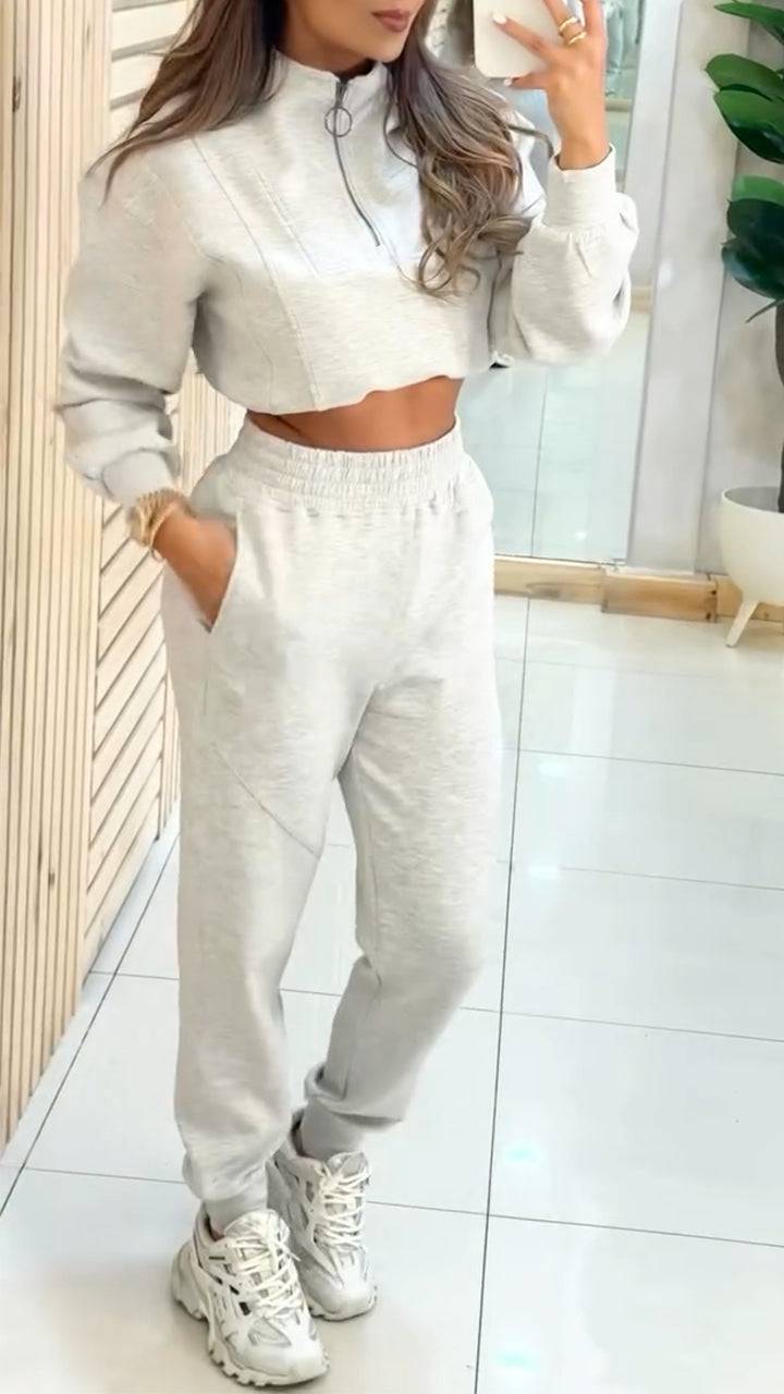 Ladies Round Neck Zipper Top+ Pants Casual Suit - MATCHING MASTER