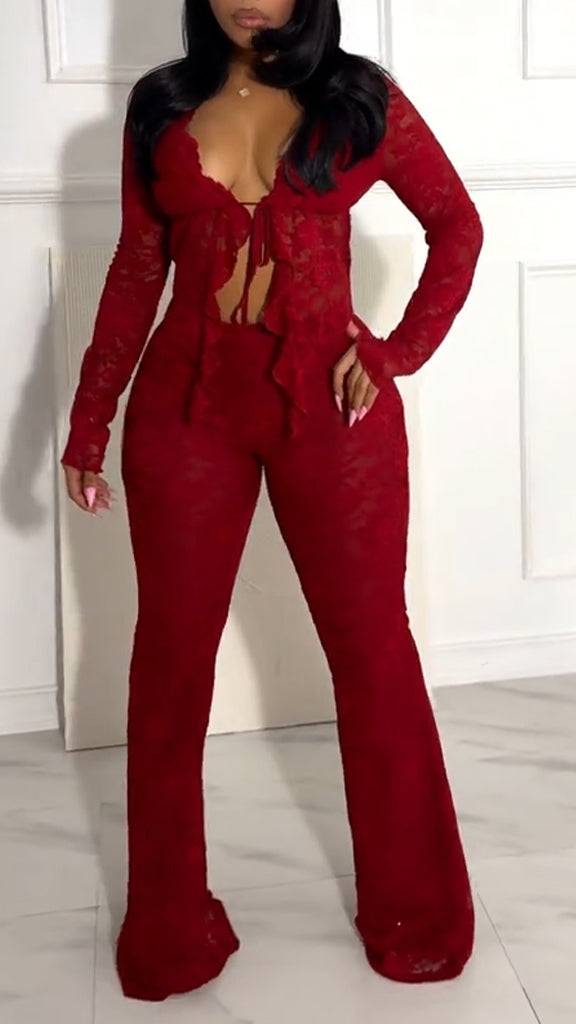 Ladies Printed Lace Strap Top+ Pants Sexy Temperament Set - MATCHING MASTER