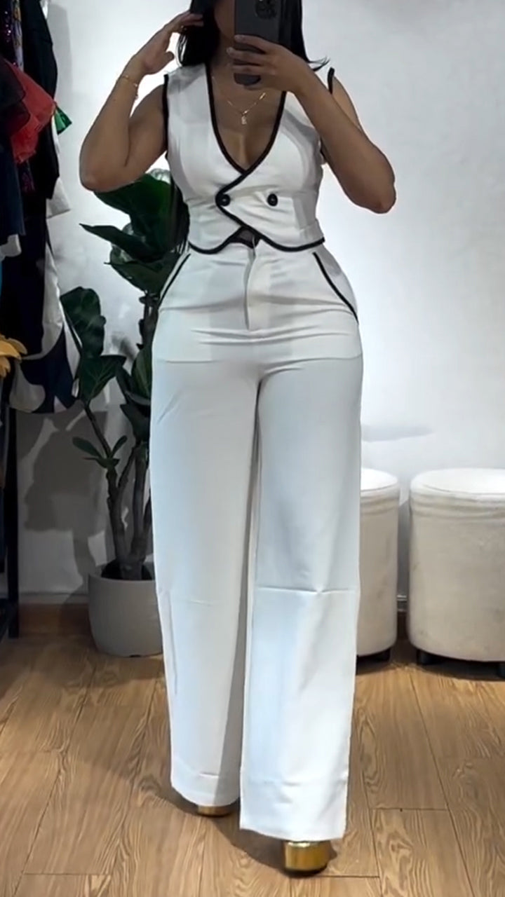 Ladies U-neck Top and Pants Casual Suit