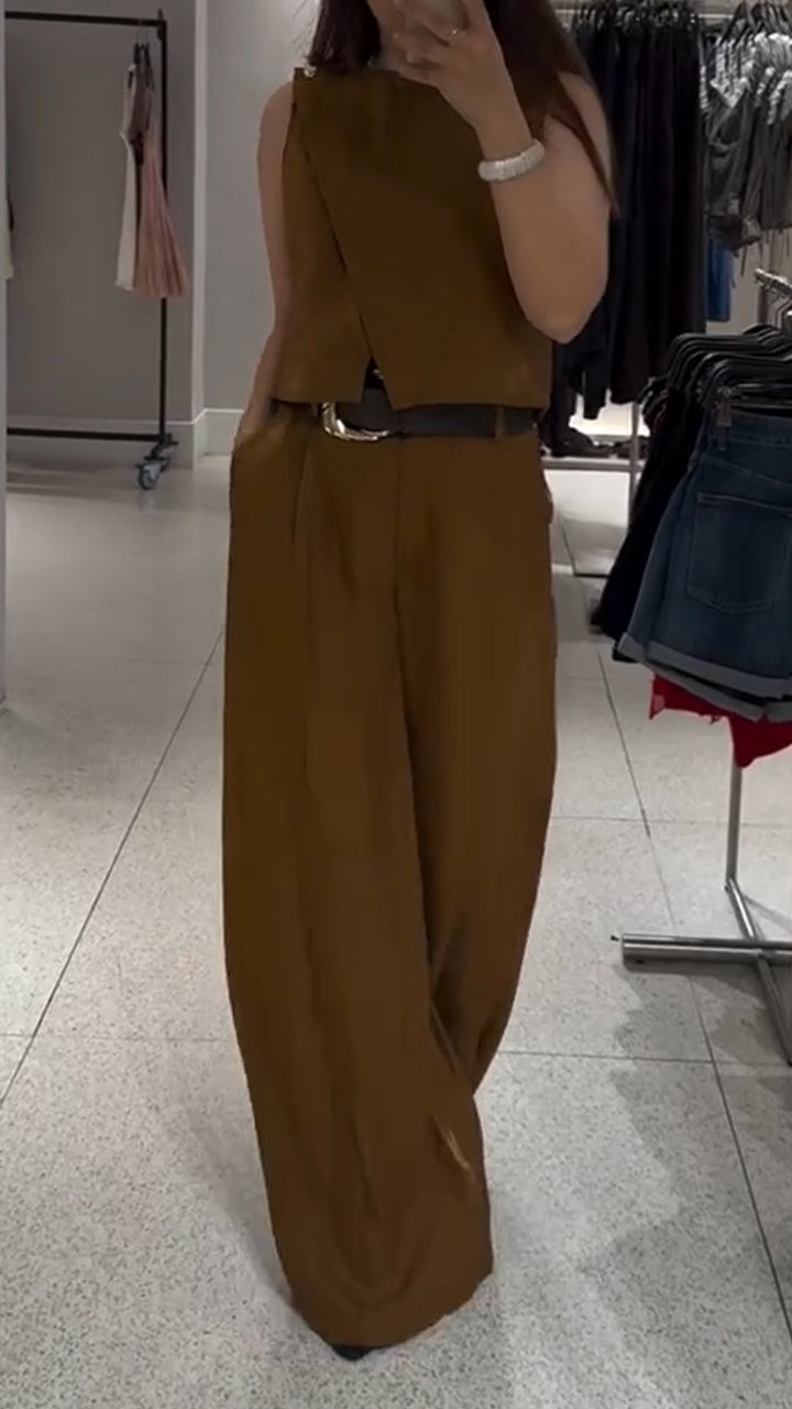 Ladies Round Neck Patchwork Top+ Pants Casual Set