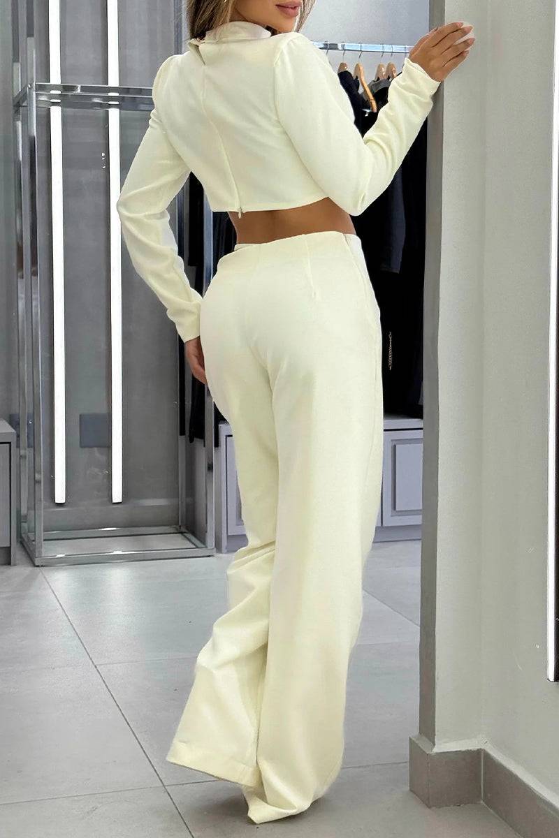 Ladies Round Neck Hollowed Out Top+ Pants Sexy Temperament Casual Suit - MATCHING MASTER