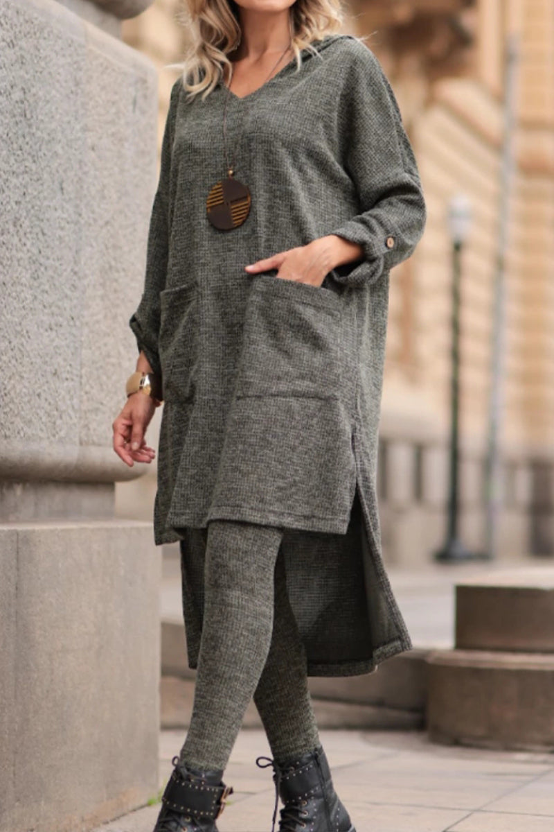 Women Round Neck Irregular Long Top+ Pants Casual Suit