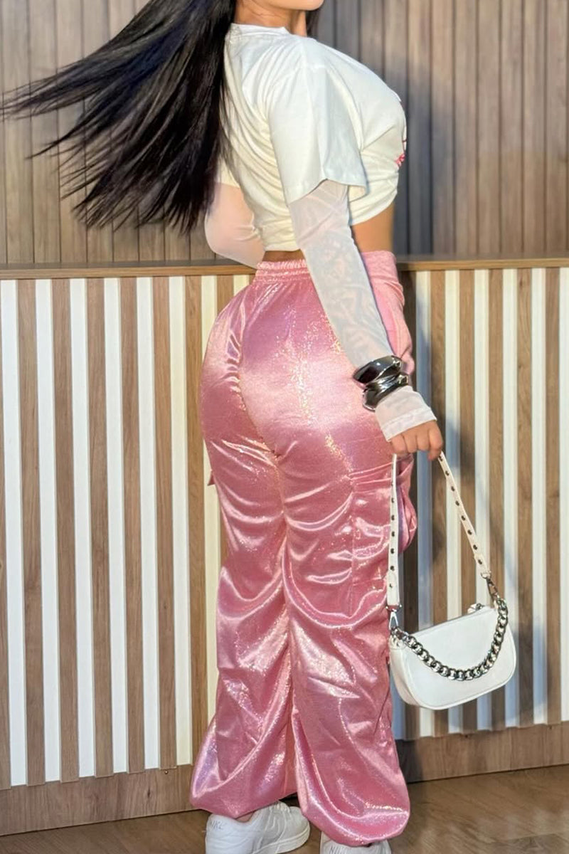 Ladies Round Neck Printed Top and Pants Casual Set