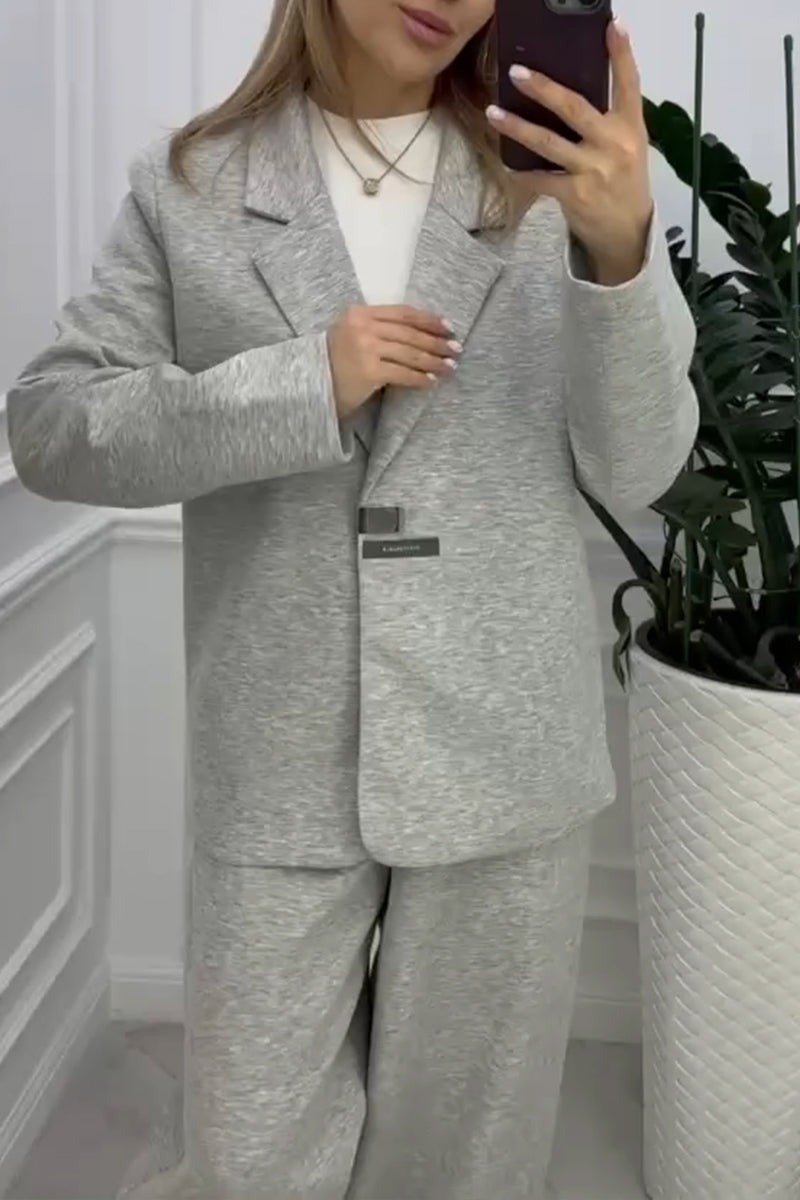 Women Collar Jacket+ Pants Commuting Style Set