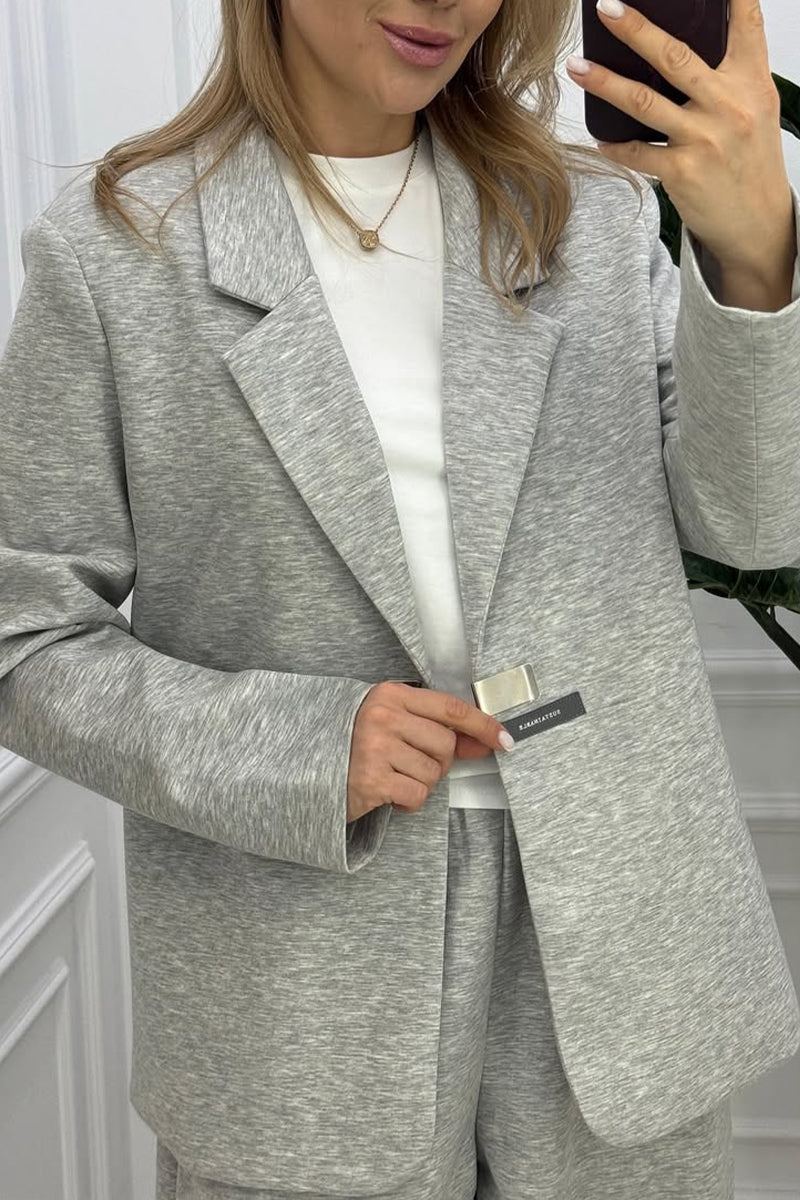 Women Collar Jacket+ Pants Commuting Style Set
