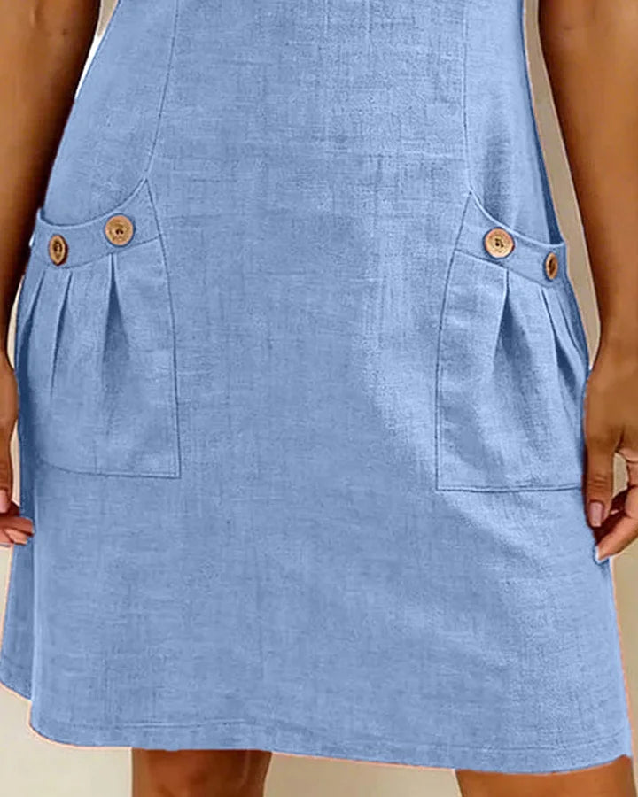 Zipper Pocket Cotton Linen Dress - MATCHING MASTER