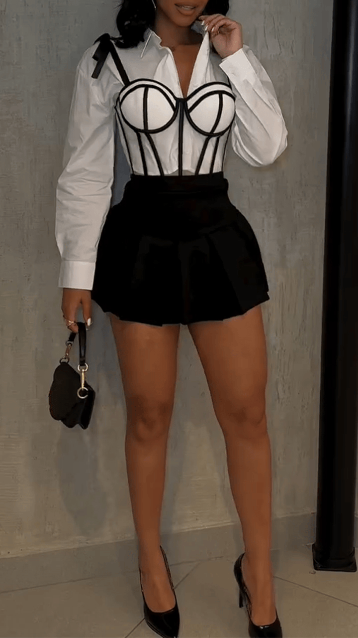 Ladies Collar Shirt+ Suspender Skirt with Elegant Suit - MATCHING MASTER