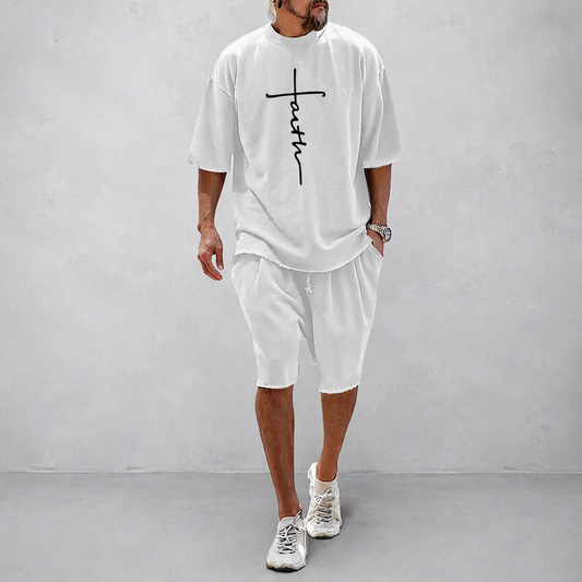 "Faith" Couple 100% Cotton Casual Loose Fit Sports Set - Breathable Moisture-Wicking 2-Piece Tracksuit