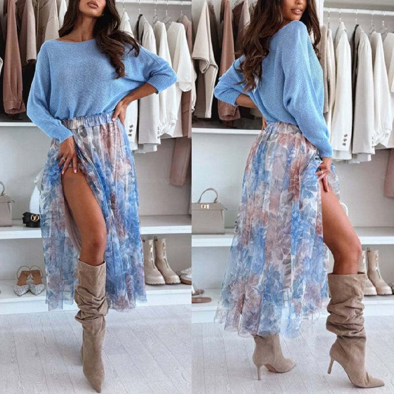 🌸Crew Neck Top & Printed Belted Skirt Set - MATCHING MASTER