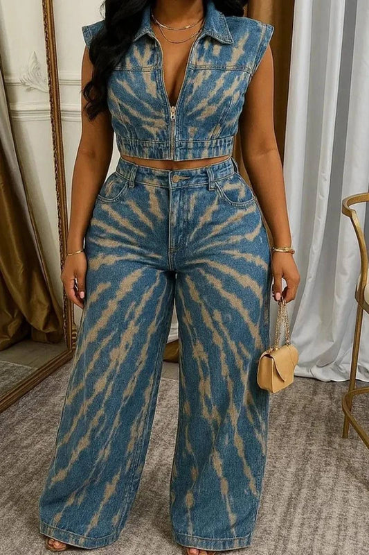 Women's Collar Zipper Short Top+pants Casual Set - MATCHING MASTER