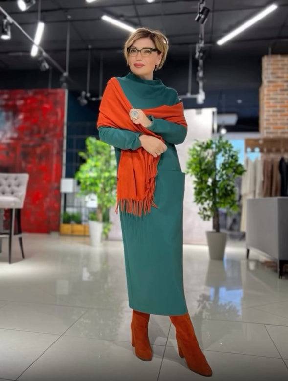 Loose thickened turtleneck dress with pockets - MATCHING MASTER