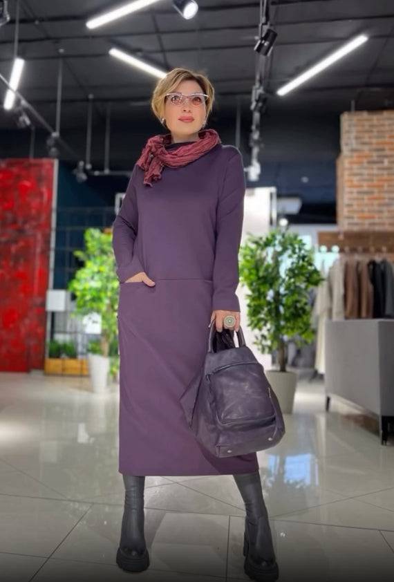 Loose thickened turtleneck dress with pockets - MATCHING MASTER