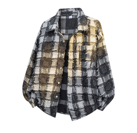 Fringed plaid long-sleeved jacket - MATCHING MASTER