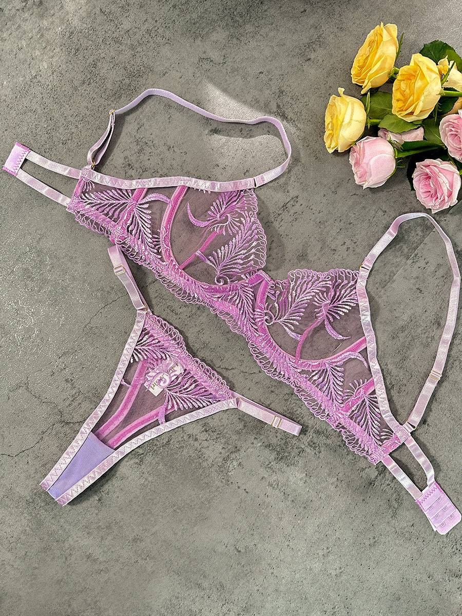 Puple Elegant Essence Embroidery Lingerie Set - MATCHING MASTER