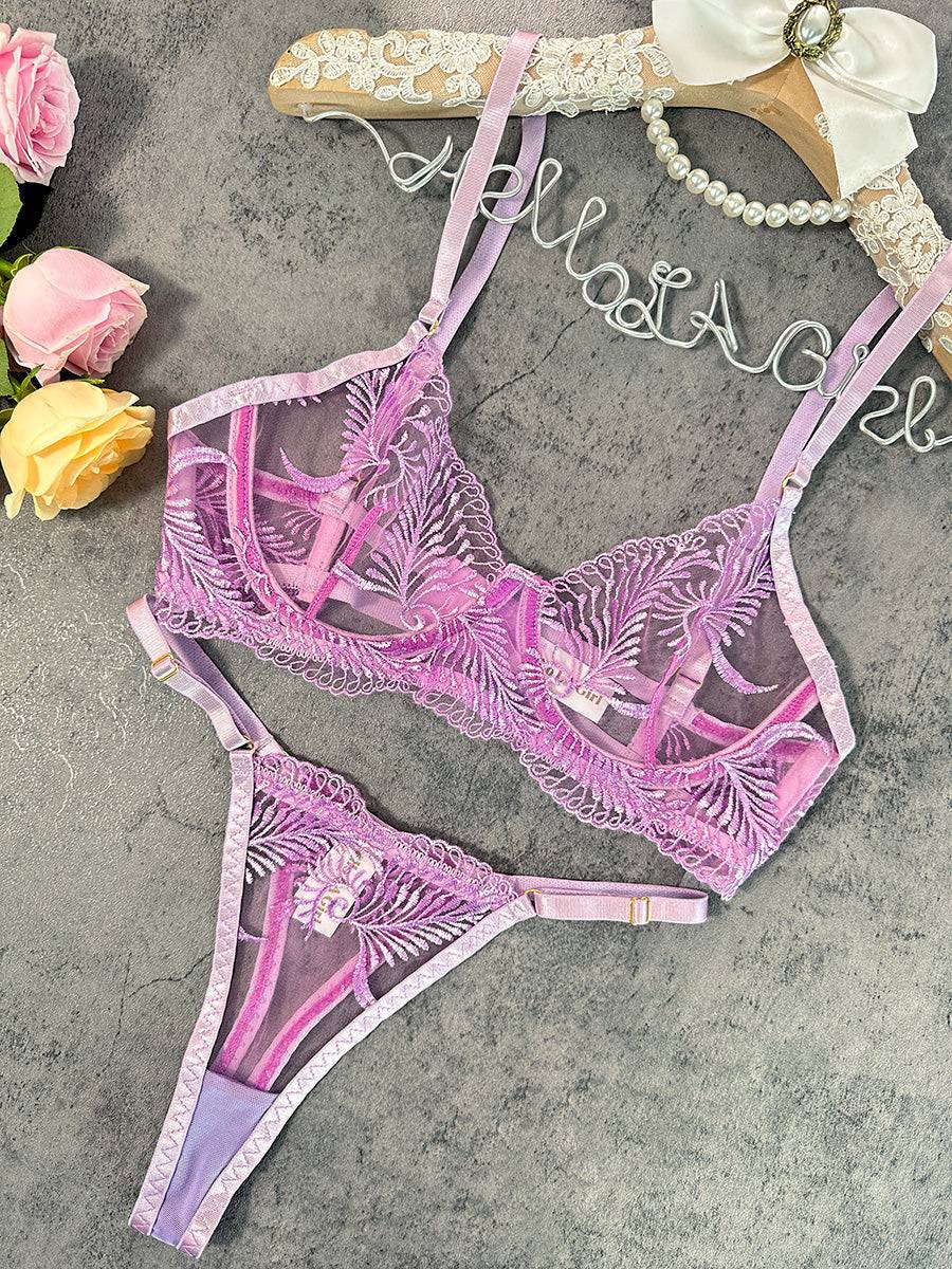 Puple Elegant Essence Embroidery Lingerie Set - MATCHING MASTER