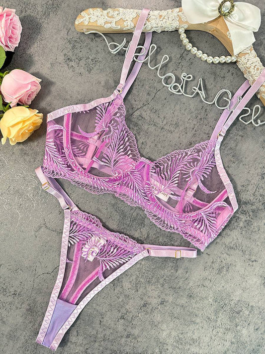 Puple Elegant Essence Embroidery Lingerie Set - MATCHING MASTER