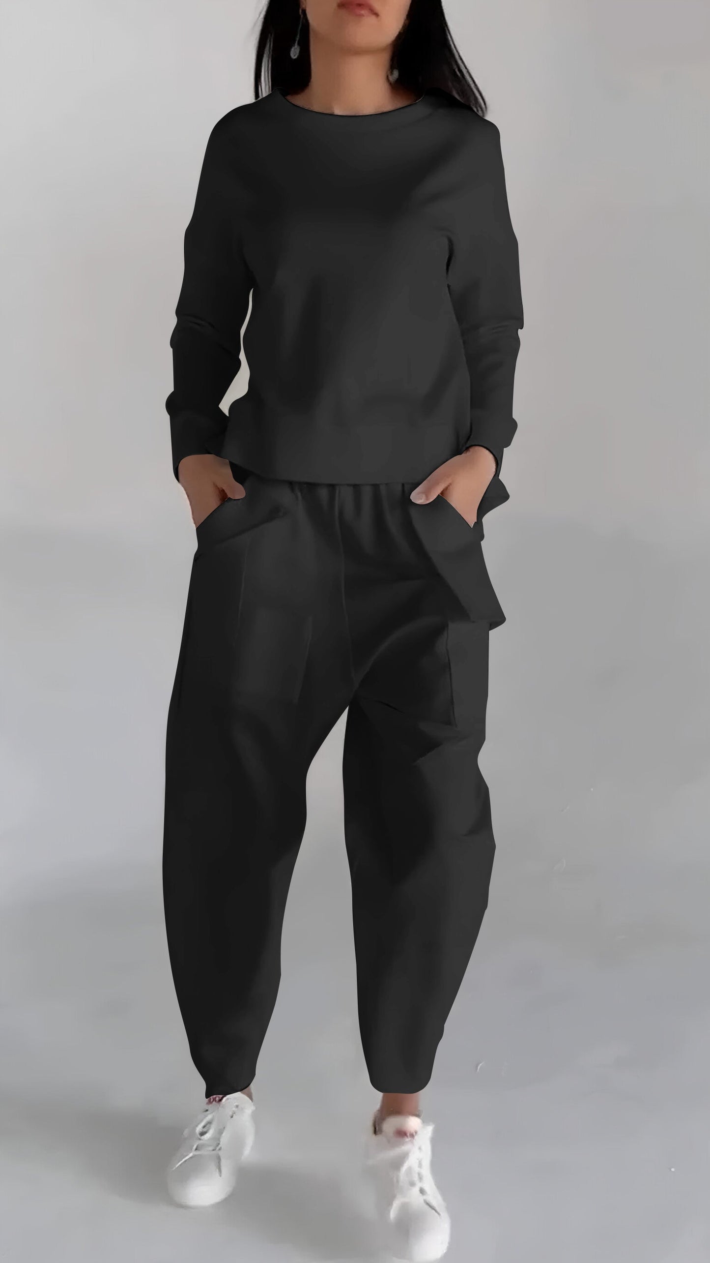 Women Casual Round Neck Long Sleeve Two Piece Suit