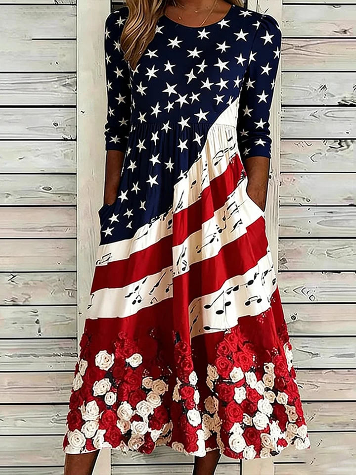 Women's Vintage Floral Flag Art Print Dress - BundleWear
