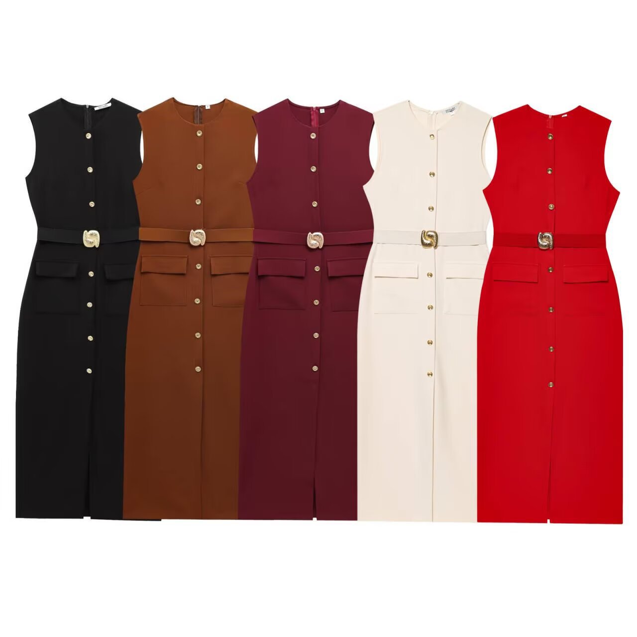 Sleeveless round neck dress (with belt) - MATCHING MASTER