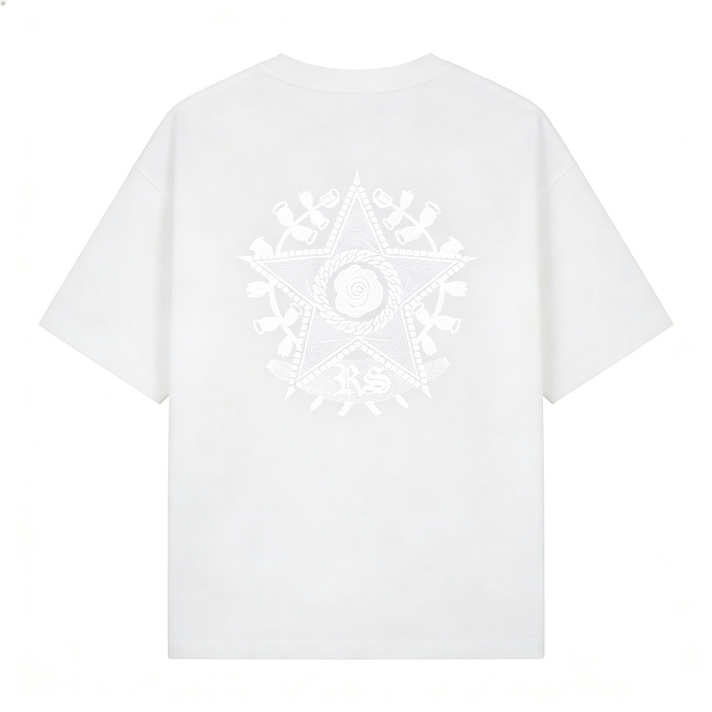 Light-sensitive color-changing embroidered five-pointed star and rose crew neck short-sleeved shirt - MATCHING MASTER