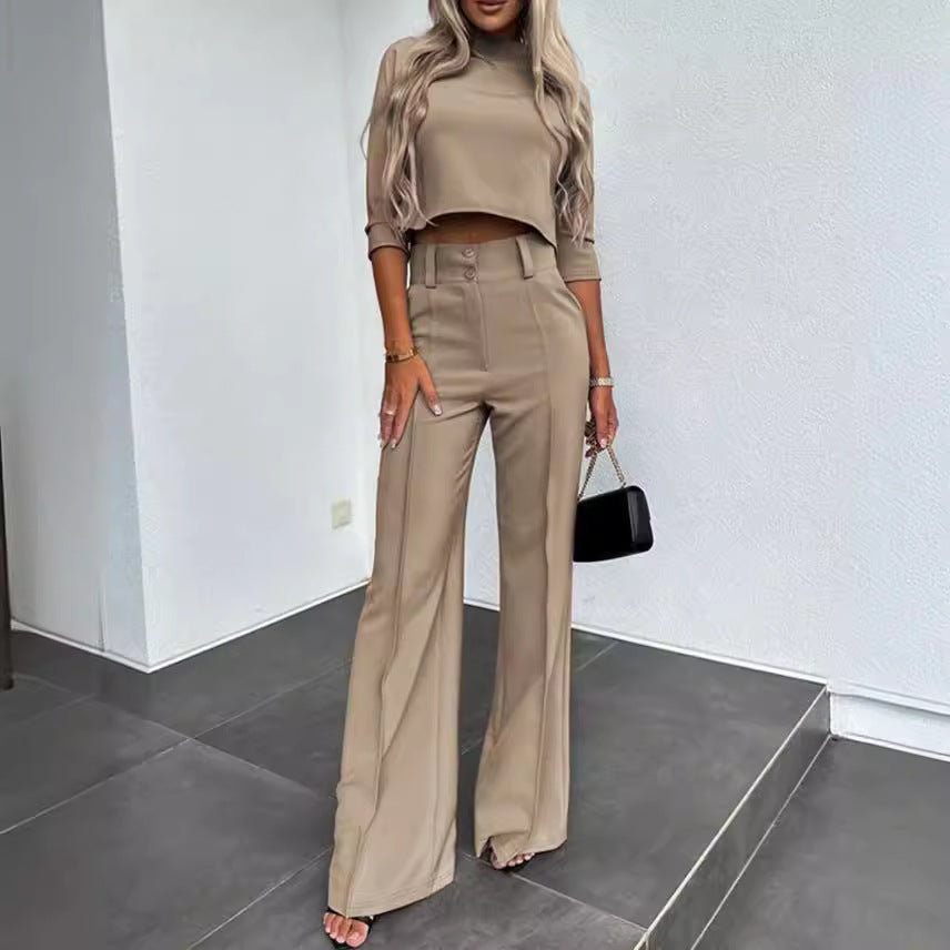 Solid-Color Jacket and High-Waisted Straight-Leg Pants - MATCHING MASTER