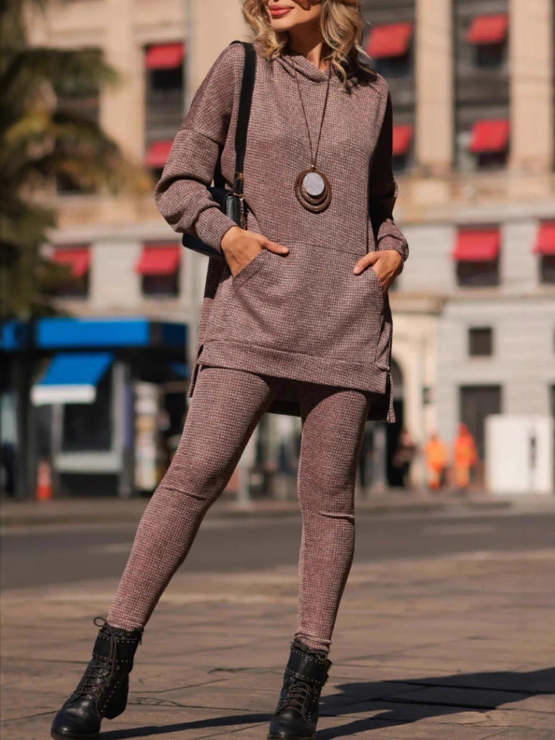 Ladies' stylish sportswear set with hooded top and casual pants (two-piece set) - MATCHING MASTER