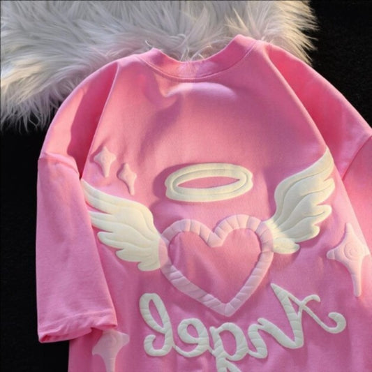BundleWear™ 3D Angel Heart Tee | Puff-Print Heavyweight Streetwear Couple Top
