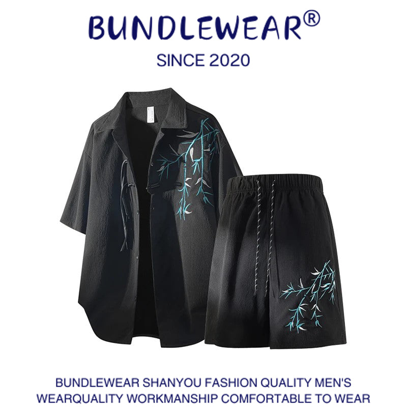 Bamboo embroidery men's loose suit