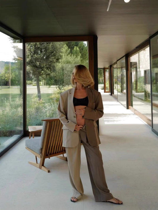 BundleWear™ Split-Color Co-Ord | Two-Tone Notched Blazer & Pleated Wide-Leg Trousers Set