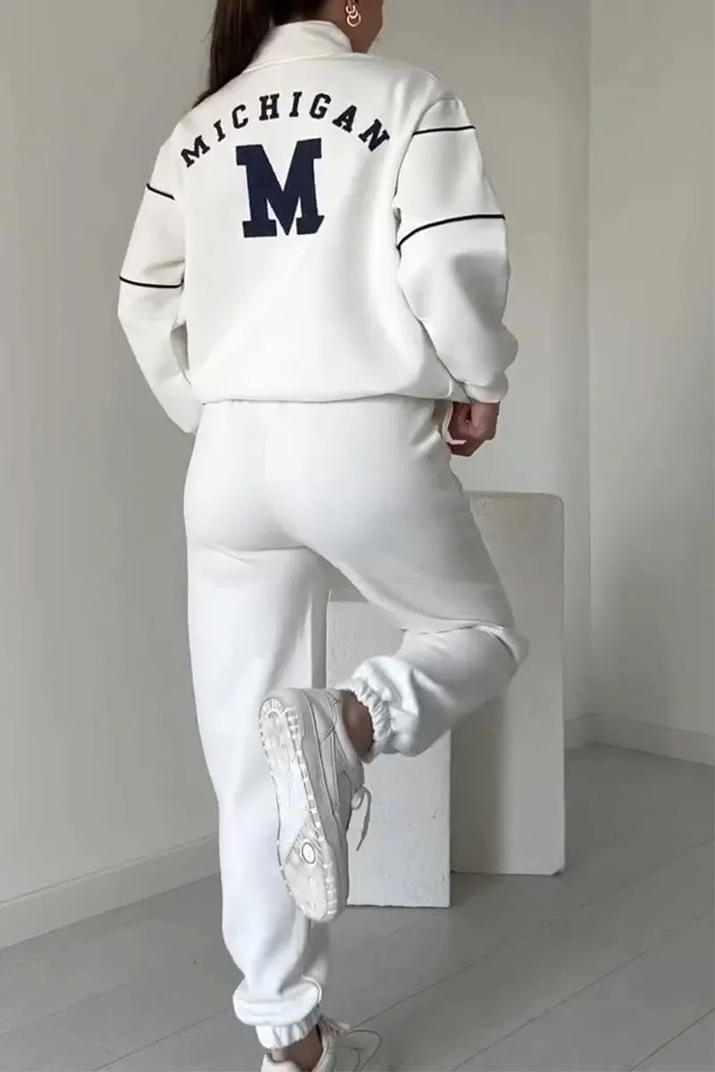 Ladies' Casual Letter M Long Sleeve Two Piece Set