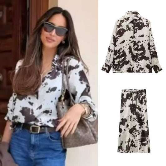 Animal print textured midi shirt and skirt set - MATCHING MASTER