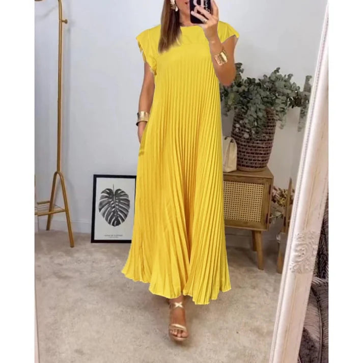 💕Women's pleated dress in solid color👗