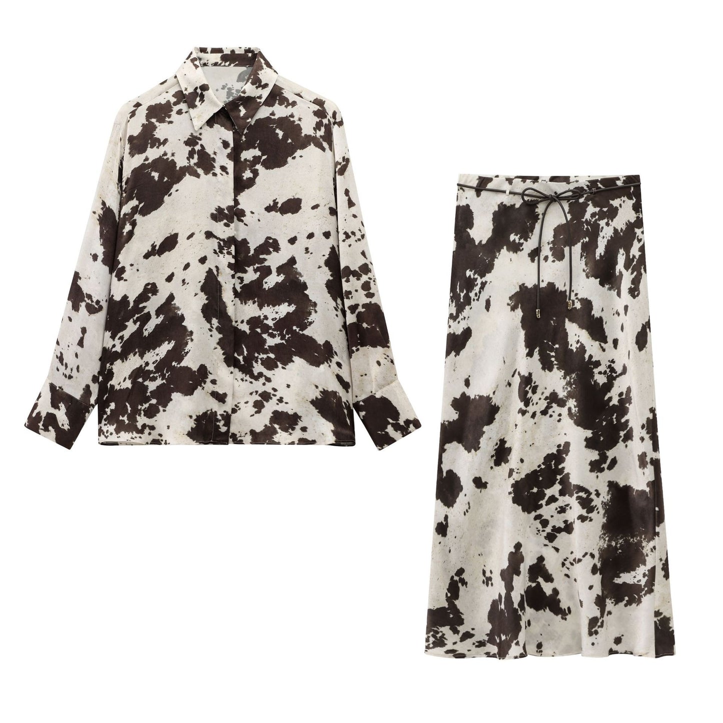 Animal print textured midi shirt and skirt set - MATCHING MASTER