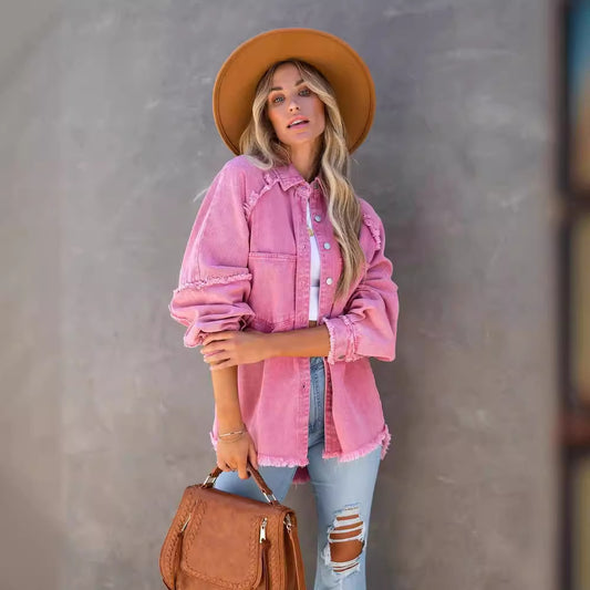 Raw-edge patchwork pocket denim shirt - MATCHING MASTER