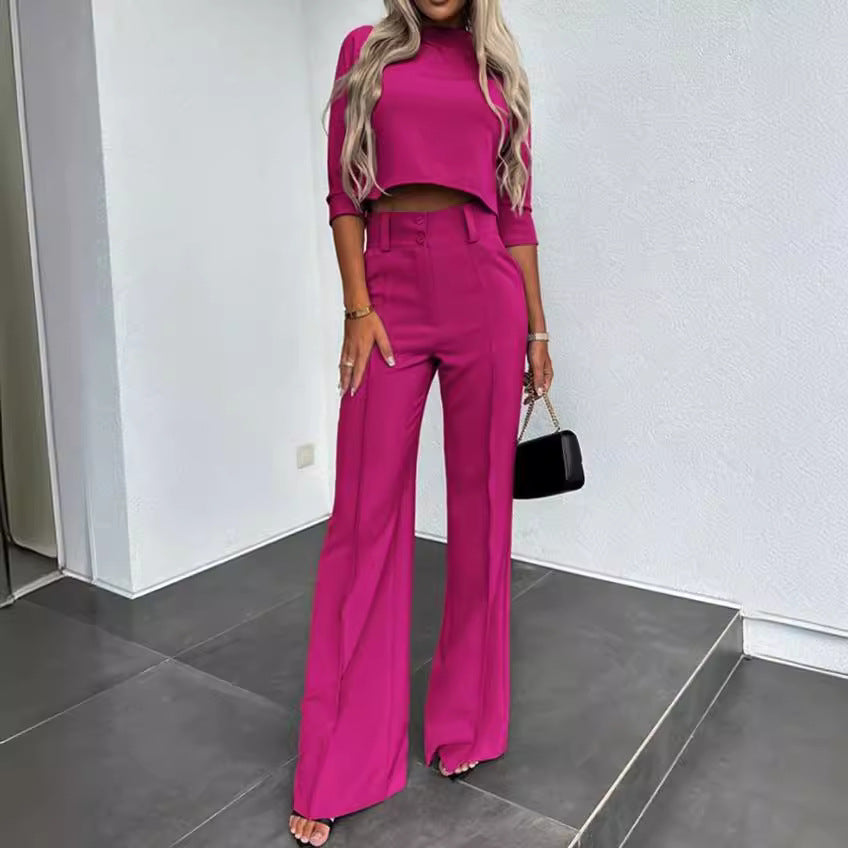 Solid-Color Jacket and High-Waisted Straight-Leg Pants - MATCHING MASTER