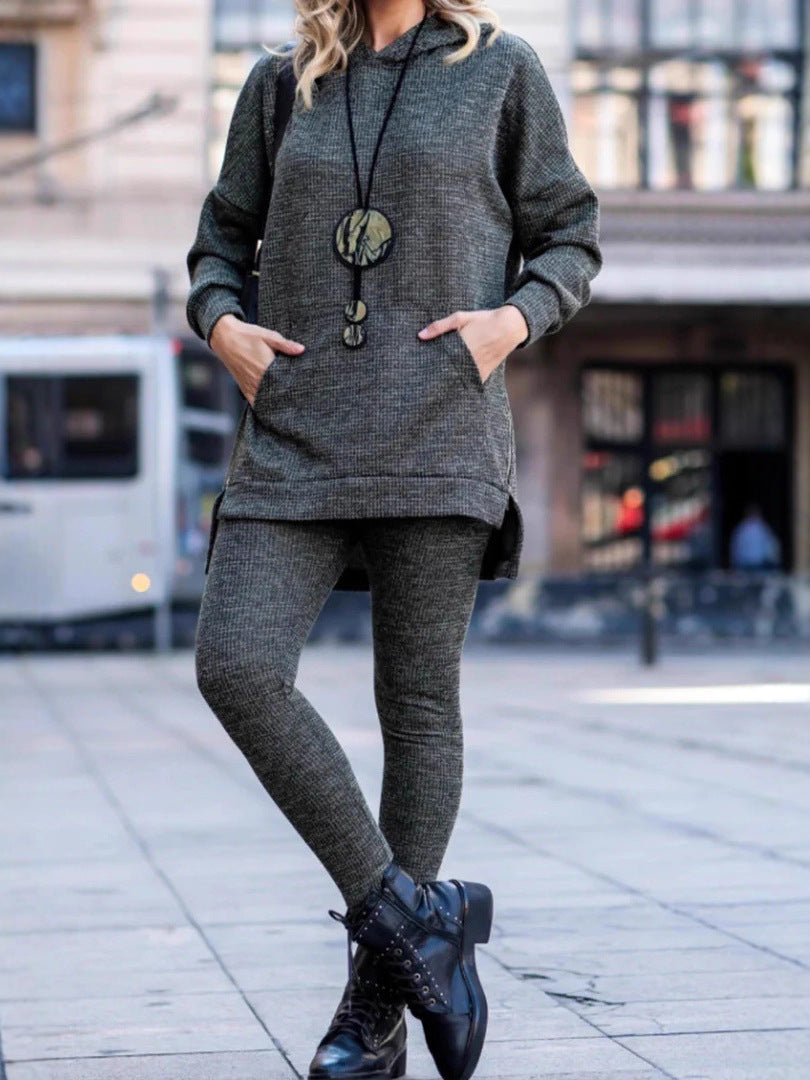 Ladies' stylish sportswear set with hooded top and casual pants (two-piece set) - MATCHING MASTER