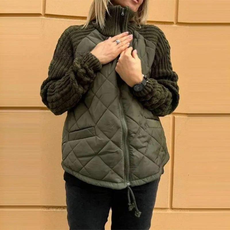 Stand collar knitted panel down jacket - MATCHING MASTER