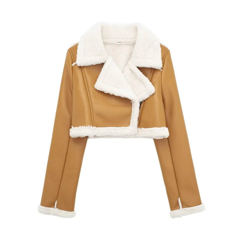 Ladies' French casual double-faced lambskin short coat