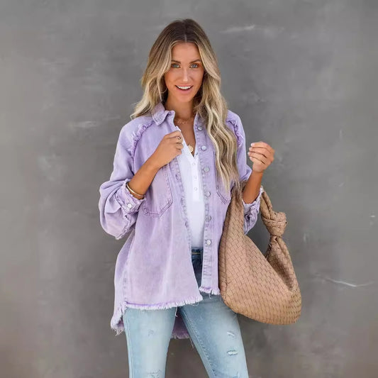 Raw-edge patchwork pocket denim shirt - MATCHING MASTER