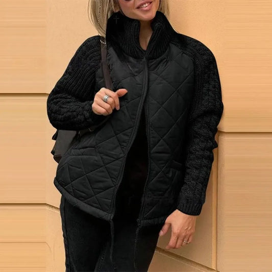Stand collar knitted panel down jacket - MATCHING MASTER