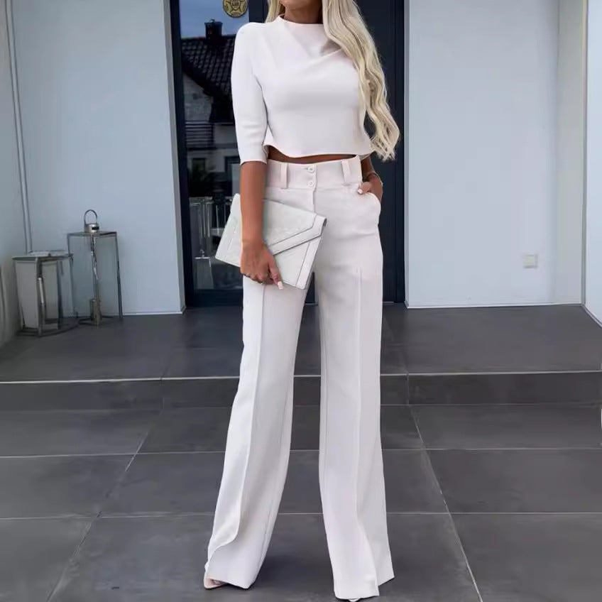 Solid-Color Jacket and High-Waisted Straight-Leg Pants - MATCHING MASTER