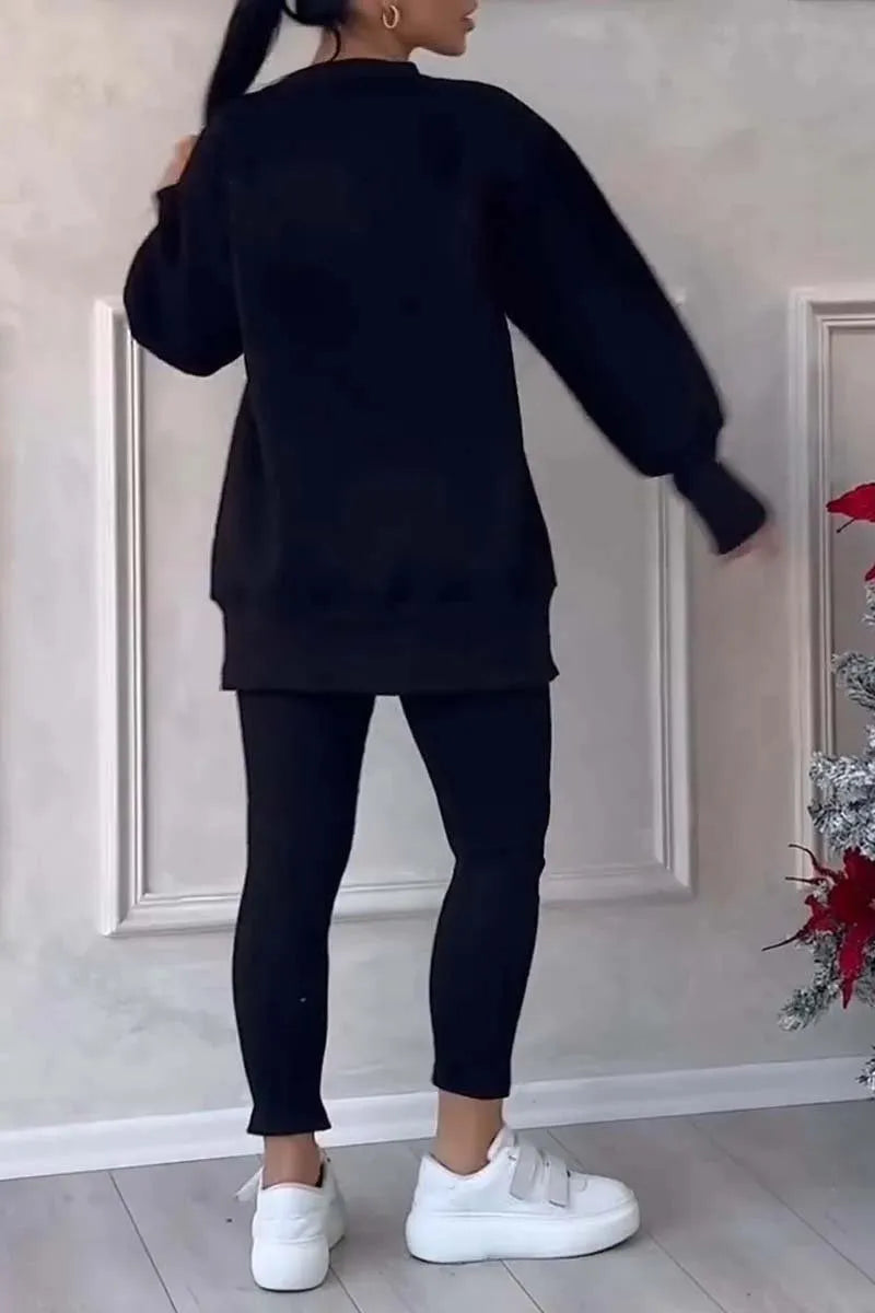 Ladies' Irregular Print Sweatshirt and Leggings Set - MATCHING MASTER