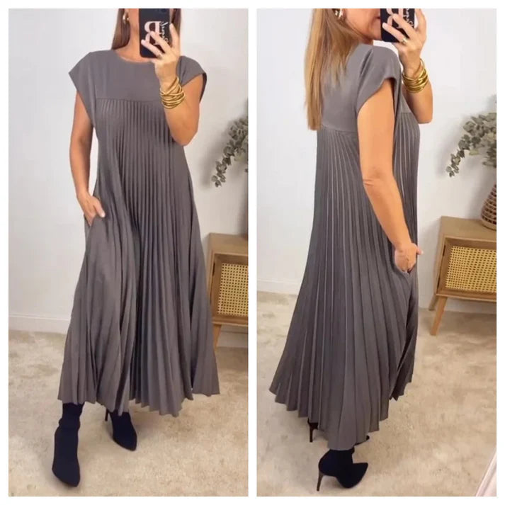 💕Women's pleated dress in solid color👗