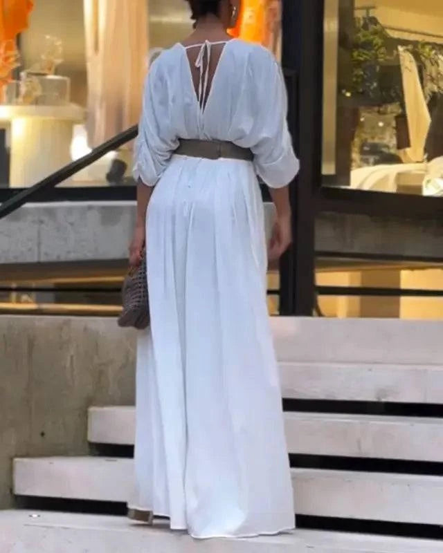 Women's V-Neck Half Sleeve Ruched Jumpsuit - MATCHING MASTER